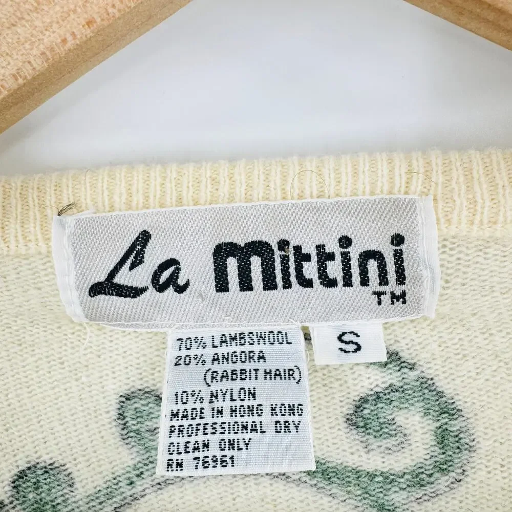 Vintage‎ La Mattini Embellished Floral Sweater Cream Green Beaded Knit Size S
